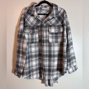 White Birch Plaid Fringe Trim Flannel Shacket Shirt Jacket size 3X